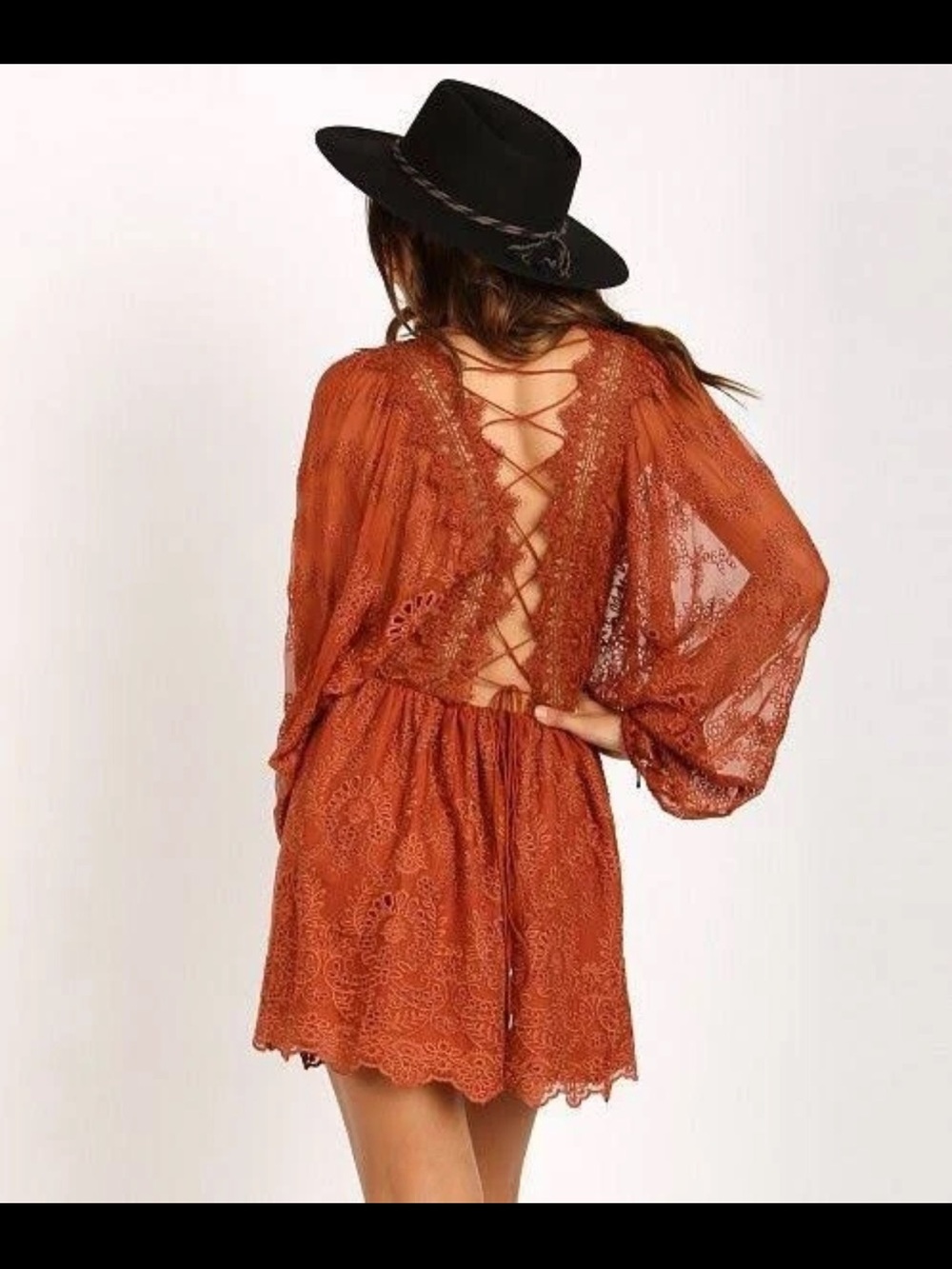 Zimmermann Rust Open-Lace Back Crochet Mini Dress